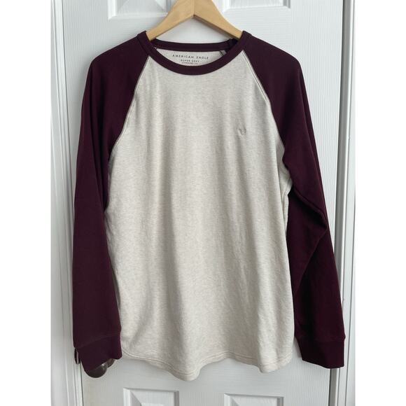 American Eagle Thermal Shirt Mens‎ Large Henley Raglan Sleeve Waffle Weave Knit - Picture 4 of 10